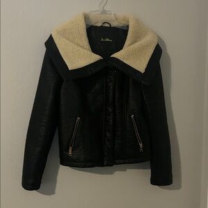 Sean Collection Black Leather Jacket with Cream Shearling